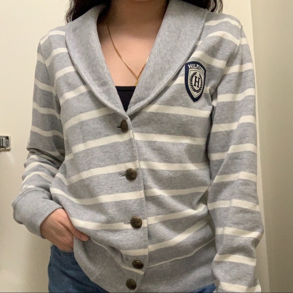 Tommy Hilfiger Stripped Collar Cardigan - Grey/White - Picture 2 of 6